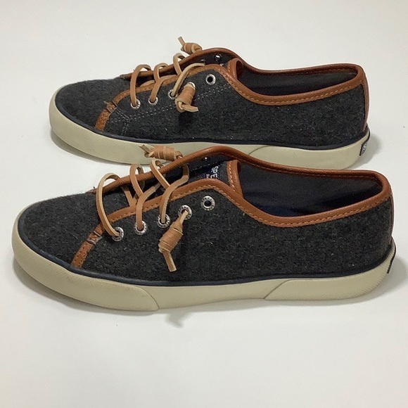 Sperry top sider leather trim wool blend slip on sneakers women size 6.5 M EUC - Picture 6 of 14